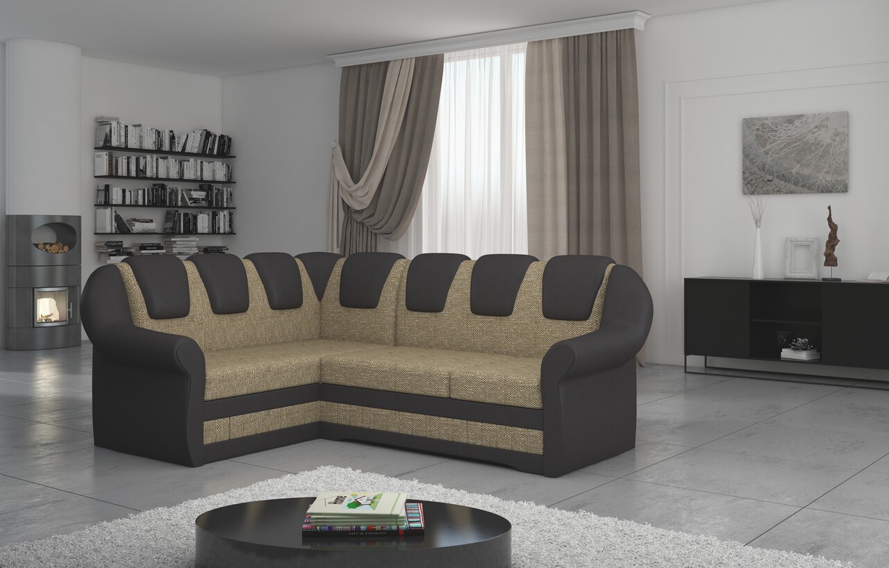 Coltar extensibil stanga 3 locuri ELTAP, LII-018, Lord II, 243x195x112 cm, lemn/poliester, bej inchis/maro inchis Colțare